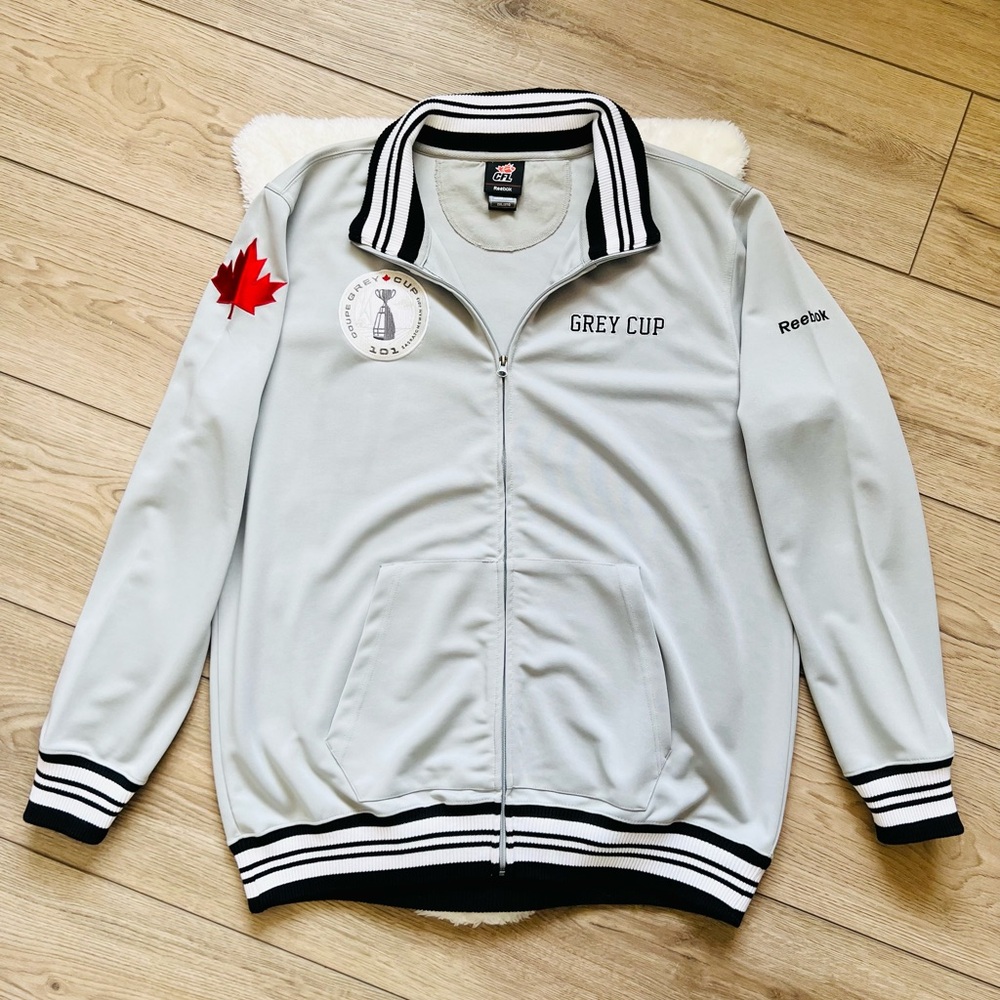 CFL Grey Cup Reebok Gray Bomber Jacket with Varsity Style
